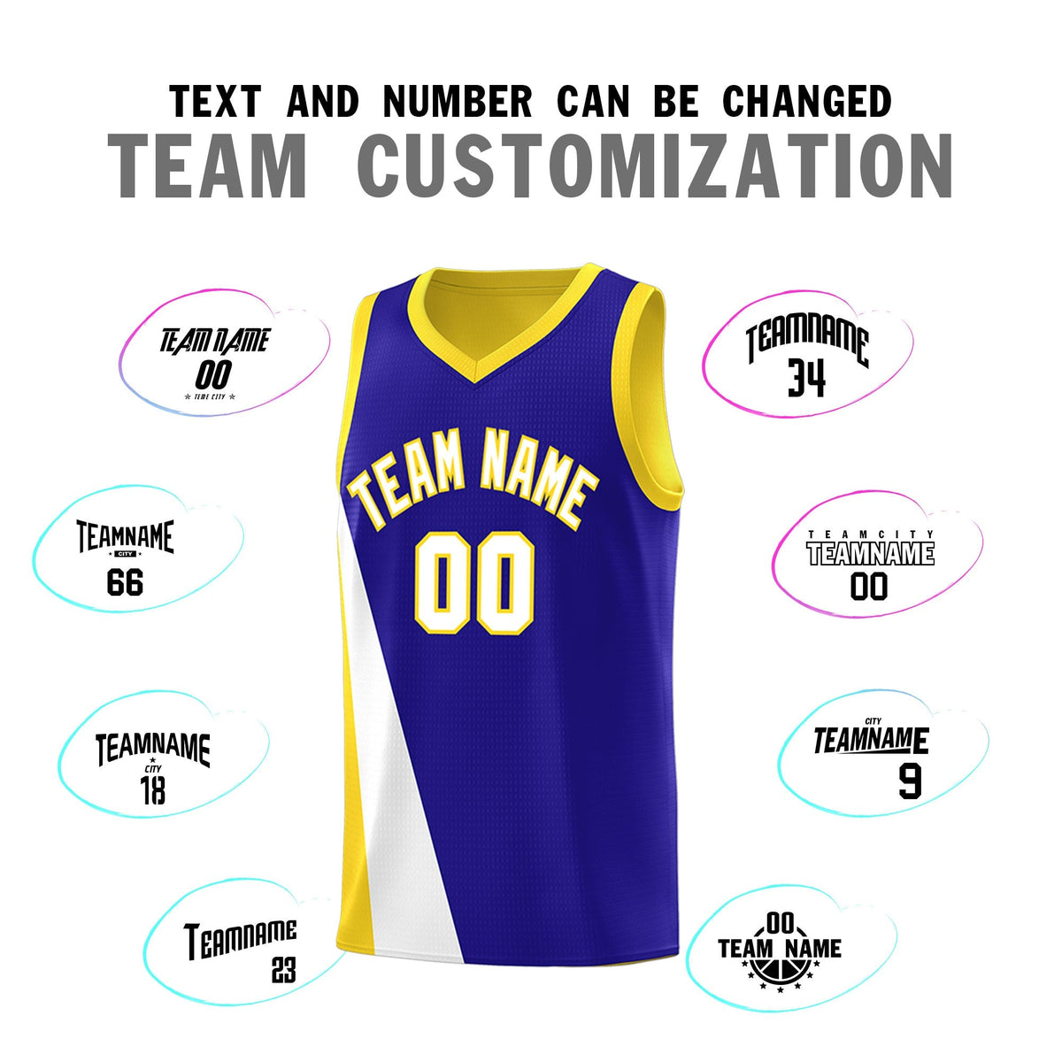 Custom Royal Gold Slanting Two Lines Color Block Sports Uniform Basketball Jersey