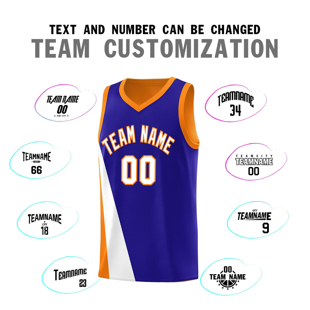 Custom Royal Orange Slanting Two Lines Color Block Sports Uniform Basketball Jersey