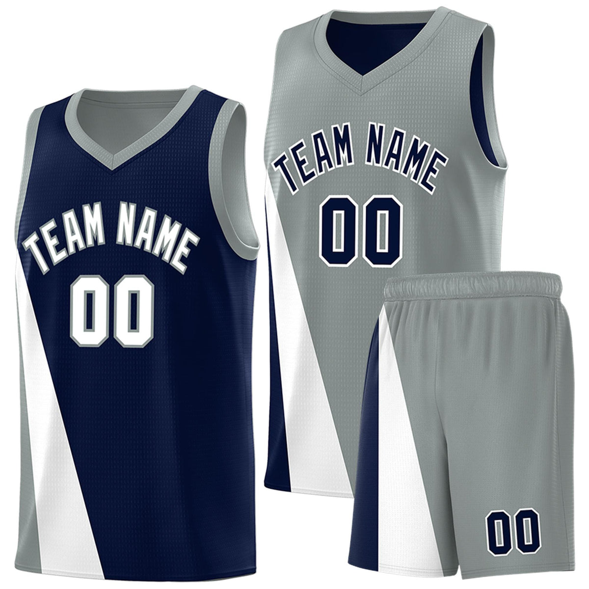 Custom Navy Gray Slanting Two Lines Color Block Sports Uniform Basketball Jersey