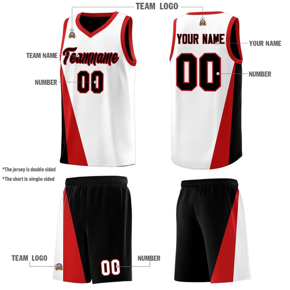 Custom White Black Slanting Two Lines Color Block Sports Uniform Basketball Jersey