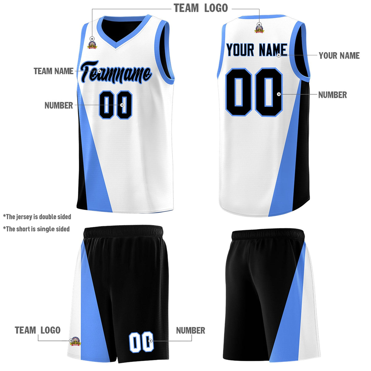 Custom White Black Slanting Two Lines Color Block Sports Uniform Basketball Jersey