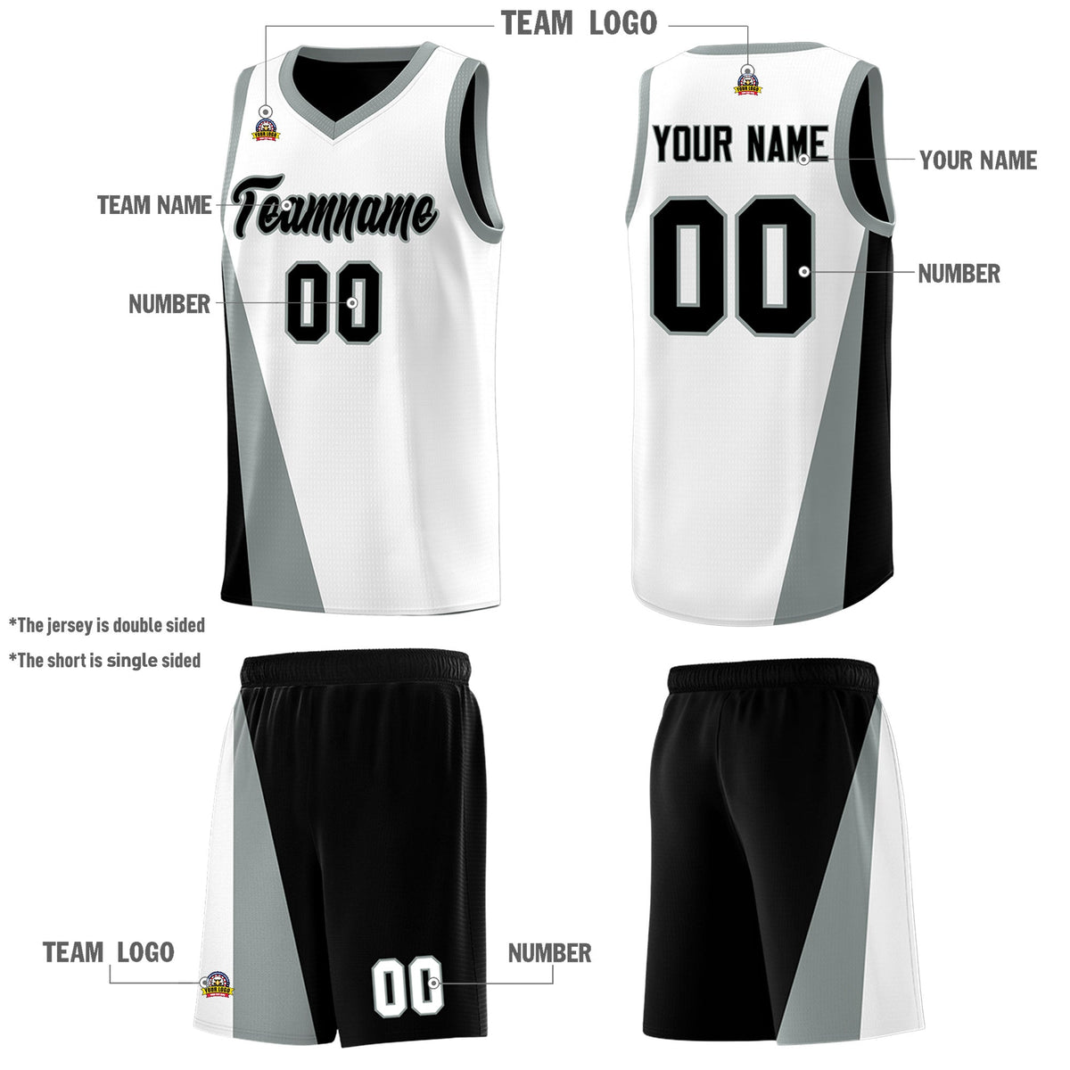 Custom White Black Slanting Two Lines Color Block Sports Uniform Basketball Jersey