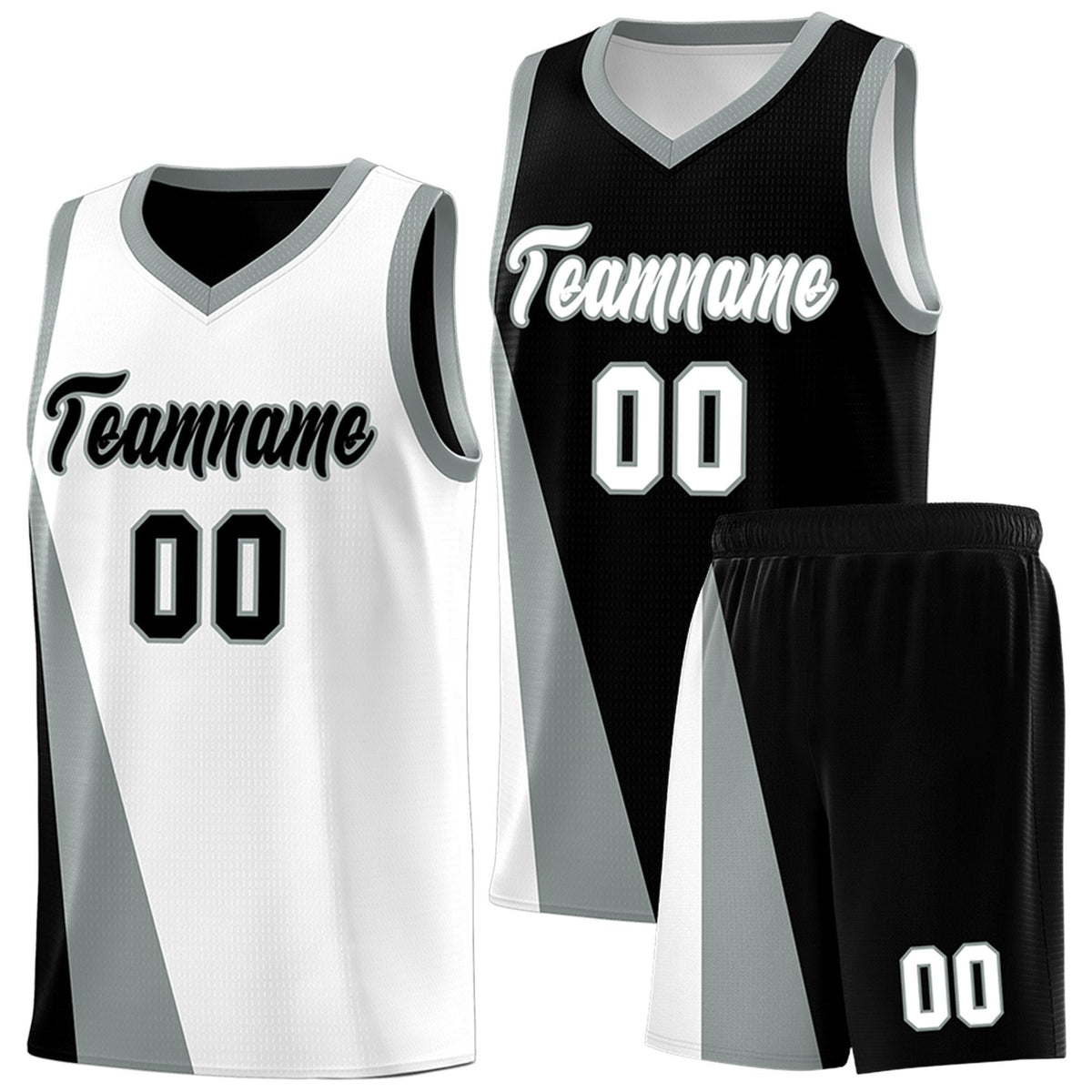 Custom White Black Slanting Two Lines Color Block Sports Uniform Basketball Jersey