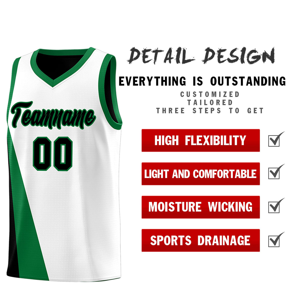 Custom White Black Slanting Two Lines Color Block Sports Uniform Basketball Jersey