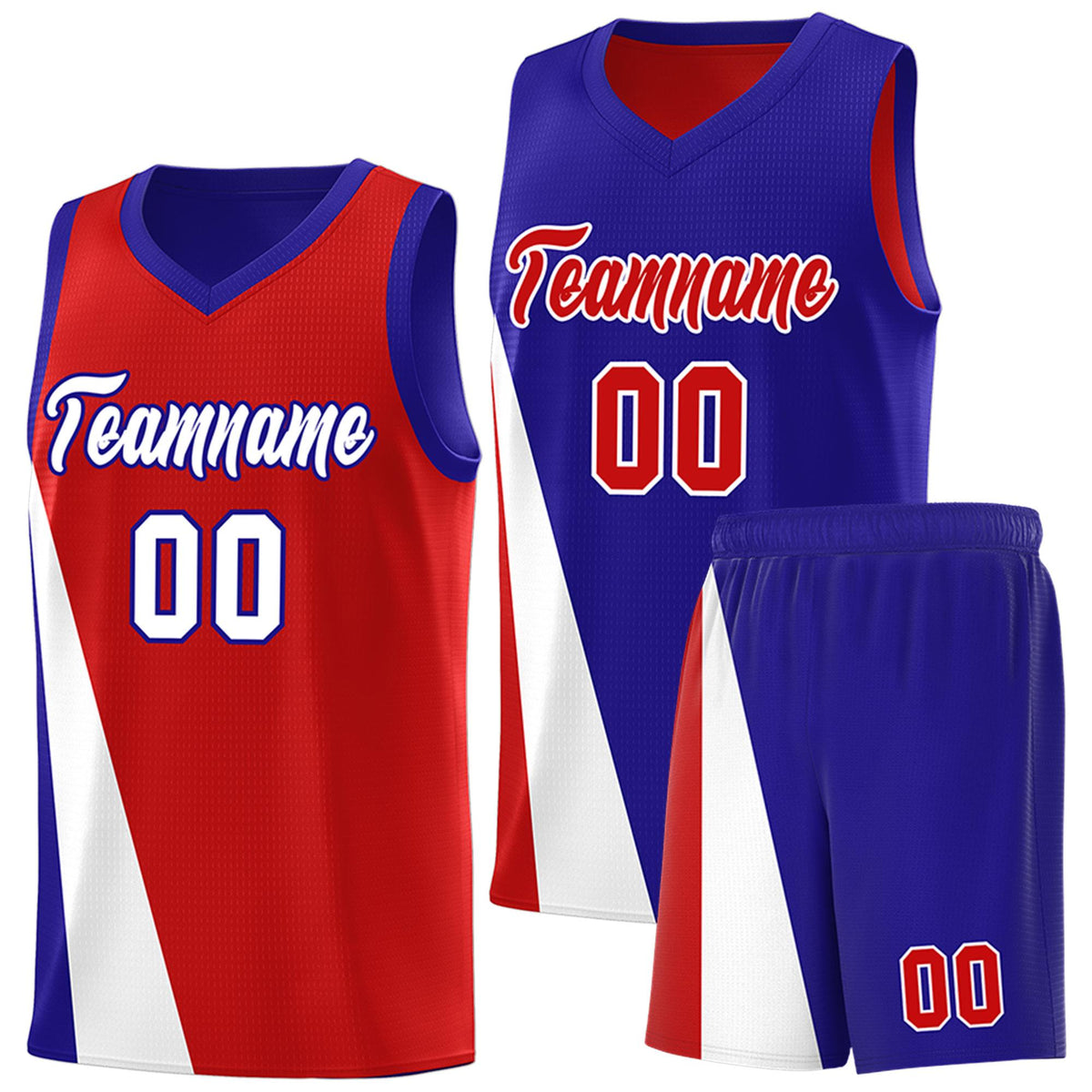 Custom Red Royal Slanting Two Lines Color Block Sports Uniform Basketball Jersey