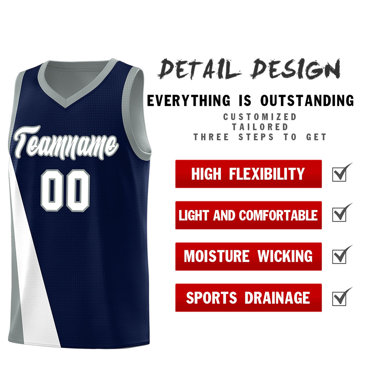 Custom Navy Gray Slanting Two Lines Color Block Sports Uniform Basketball Jersey
