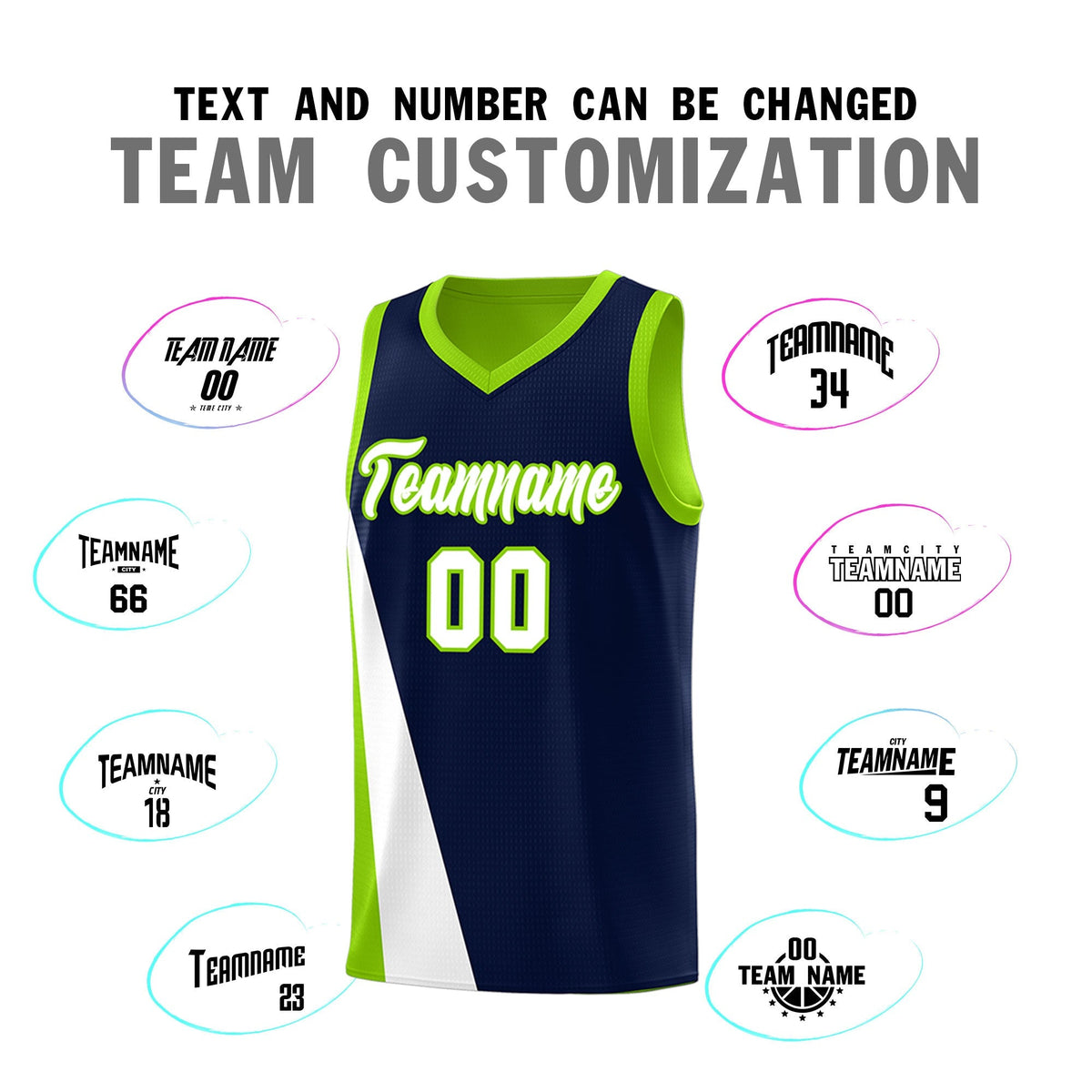 Custom Navy Neon Green Slanting Two Lines Color Block Sports Uniform Basketball Jersey