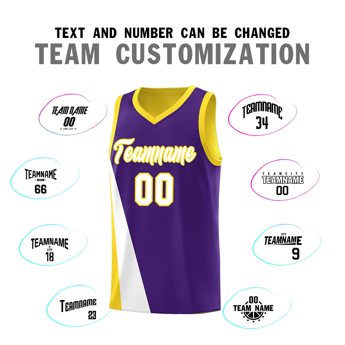 Custom Purple Gold Slanting Two Lines Color Block Sports Uniform Basketball Jersey