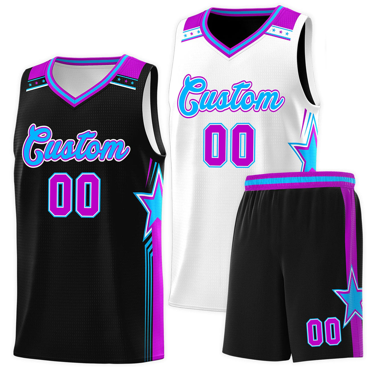Custom Black White Double Side Kits Men Basketball Jersey