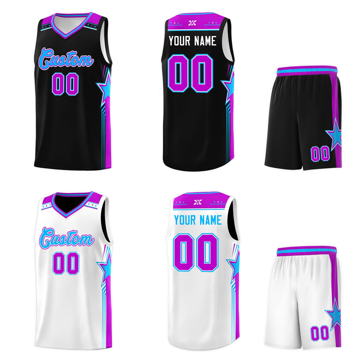 Custom Black White Double Side Kits Men Basketball Jersey