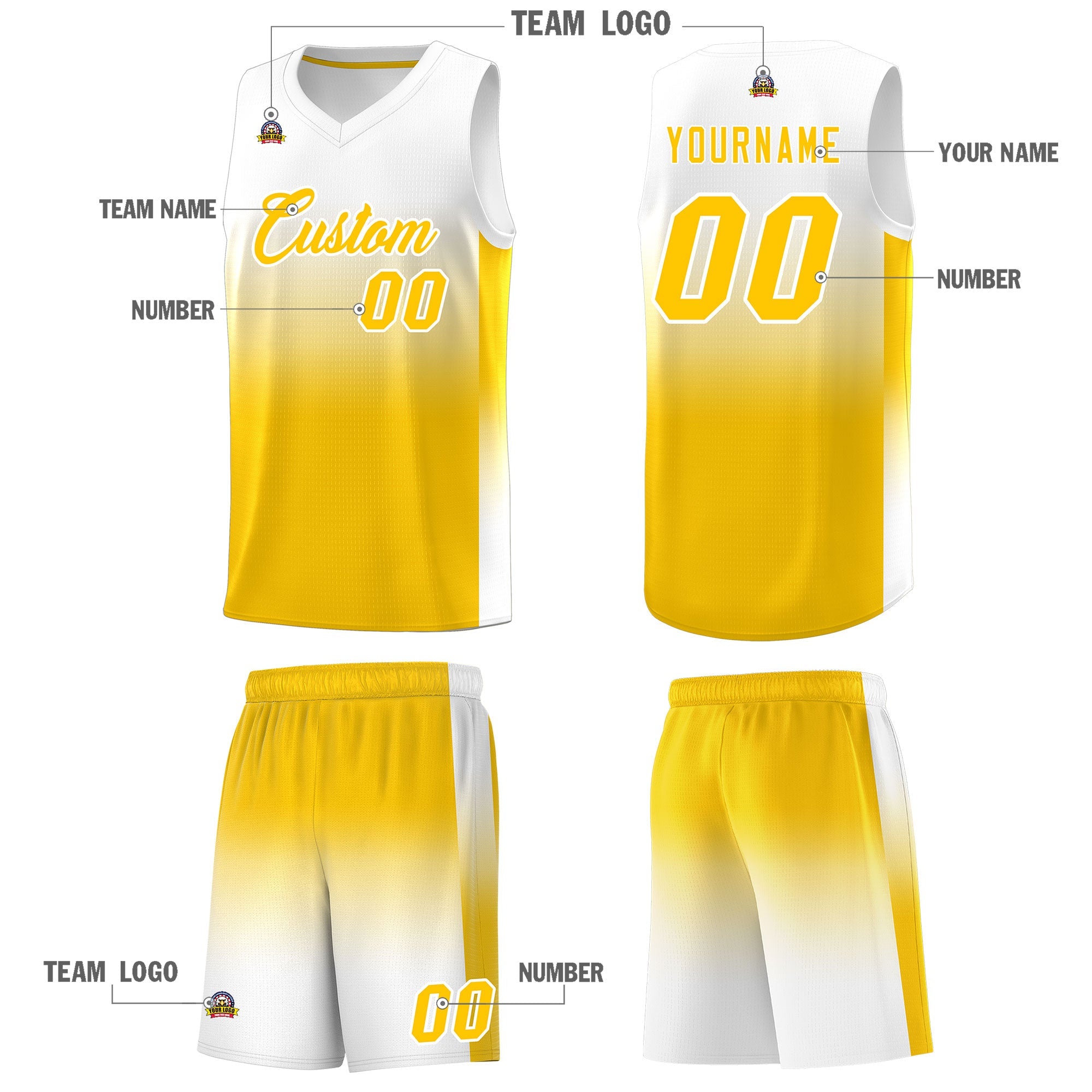 Fans-Made | Custom White Yellow Gradient Fashion Kits Sports Uniform Basketball Jersey ¨C Available for Reorder|KXKSHOP