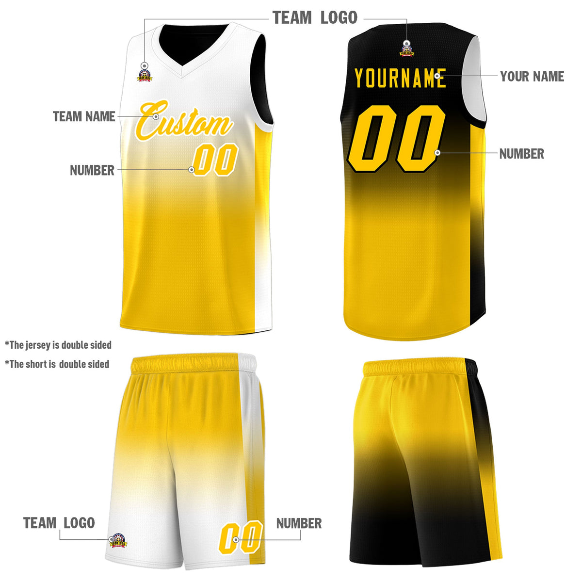 Fans-Made | Custom Black/White Yellow Gradient Fashion Double Side Sports Uniform Basketball Jersey ¨C Available for Reorder|KXKSHOP