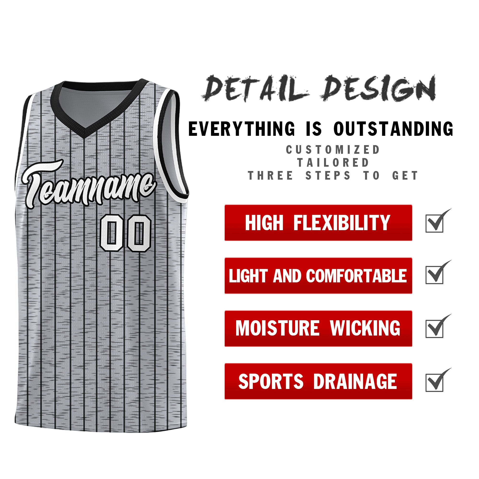 Custom Gray Custom Gray Pinstripe Retro Sets Uniform Basketball Jersey