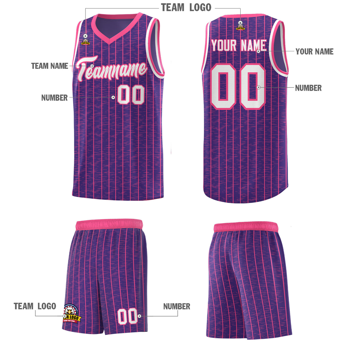 Custom Purple Custom Gray Pinstripe Retro Sets Uniform Basketball Jersey