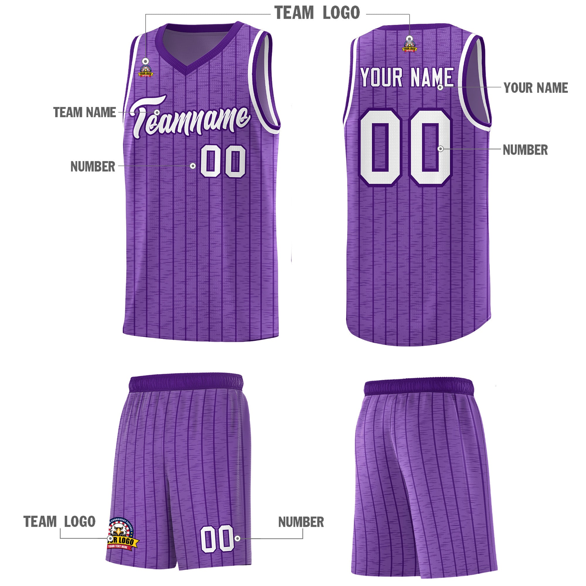 Custom Light Purple Custom Gray Pinstripe Retro Sets Uniform Basketball Jersey