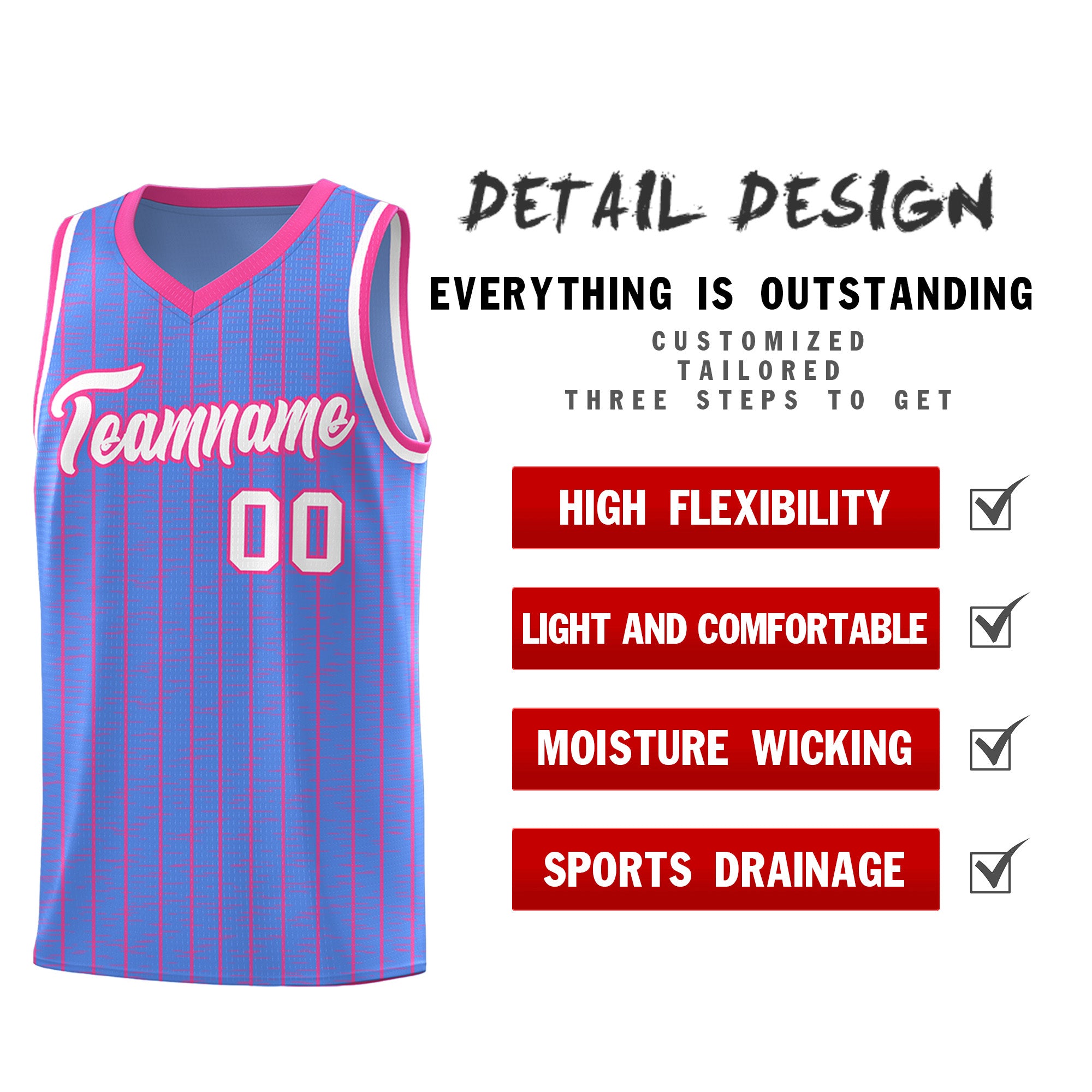Custom Light Blue Custom Gray Pinstripe Retro Sets Uniform Basketball Jersey