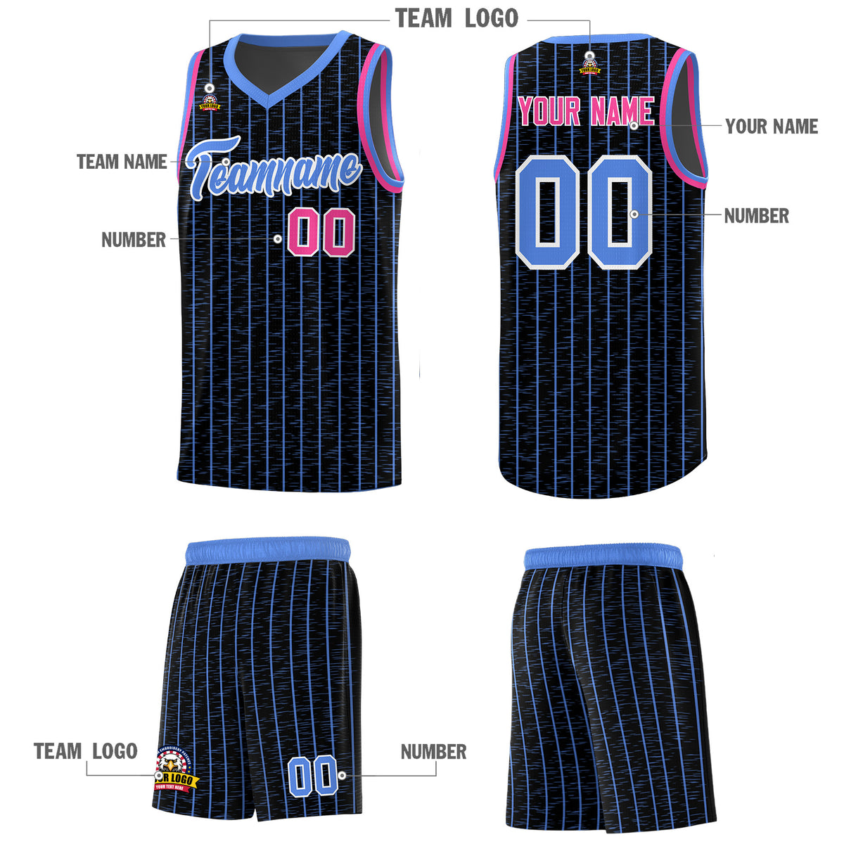 Custom Black Custom Gray Pinstripe Retro Sets Uniform Basketball Jersey