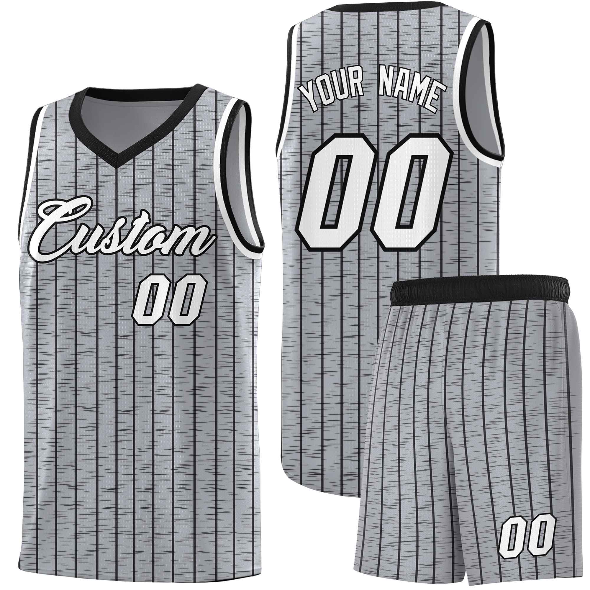 Custom Gray Custom Gray Pinstripe Retro Sets Uniform Basketball Jersey