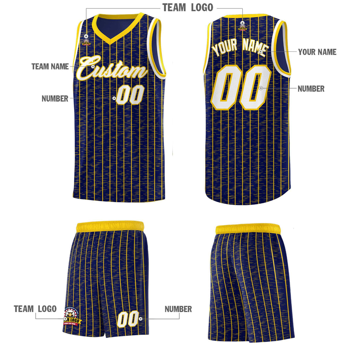 Custom Navy Custom Gray Pinstripe Retro Sets Uniform Basketball Jersey