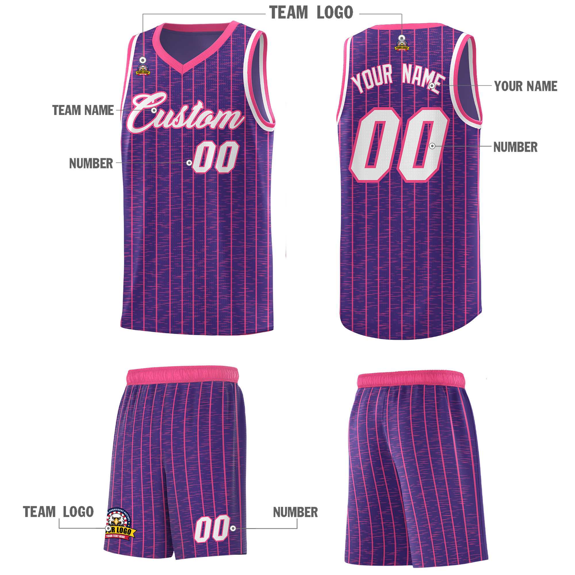 Custom Purple Custom Gray Pinstripe Retro Sets Uniform Basketball Jersey