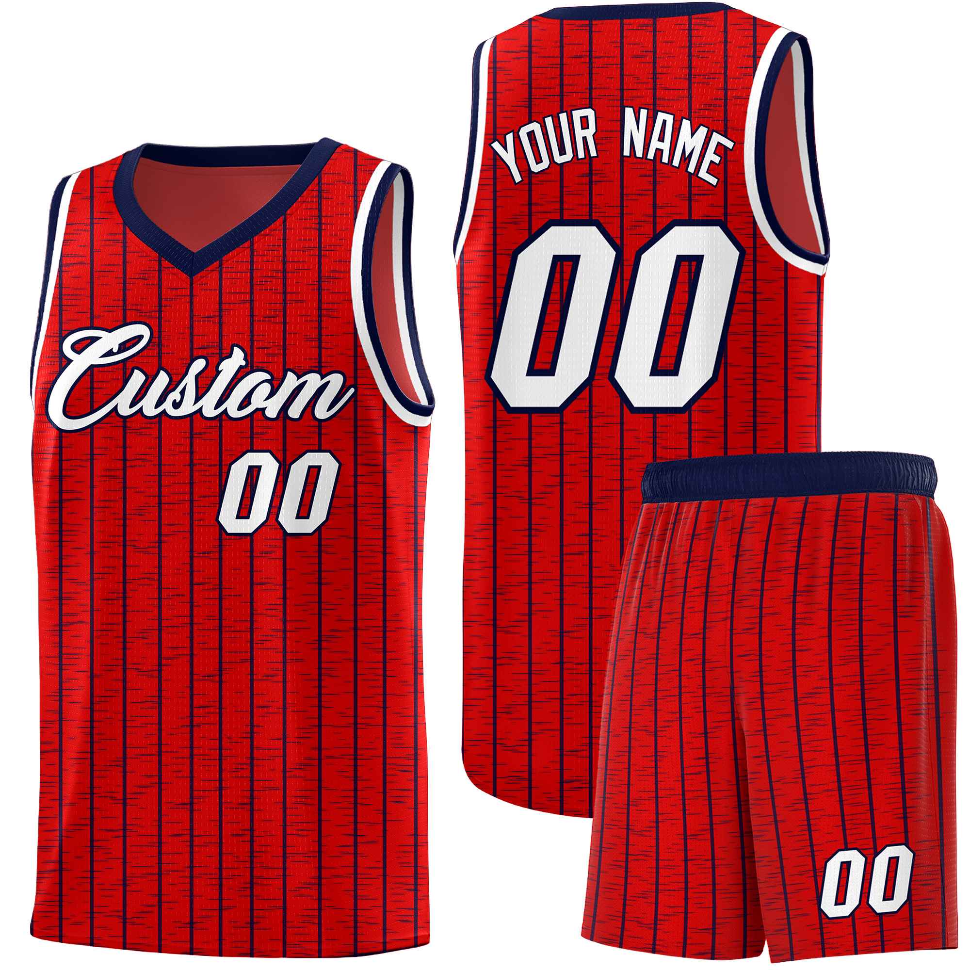 Custom Red Custom Gray Pinstripe Retro Sets Uniform Basketball Jersey