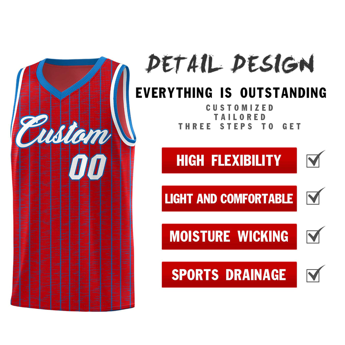 Custom Red Custom Gray Pinstripe Retro Sets Uniform Basketball Jersey