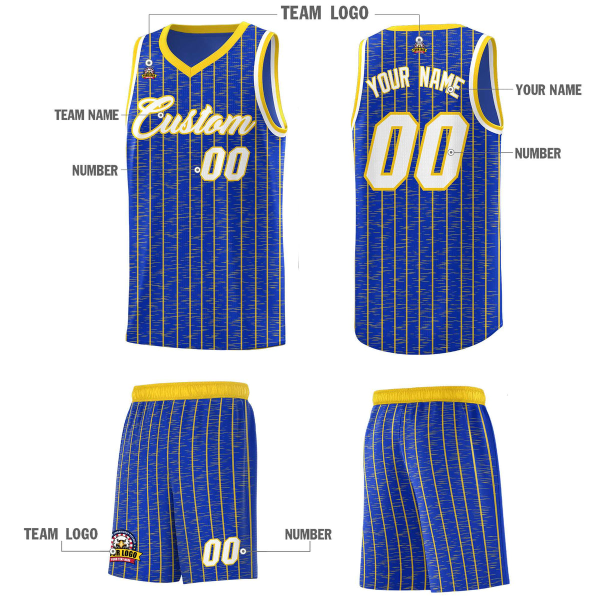 Custom Royal Blue Custom Gray Pinstripe Retro Sets Uniform Basketball Jersey