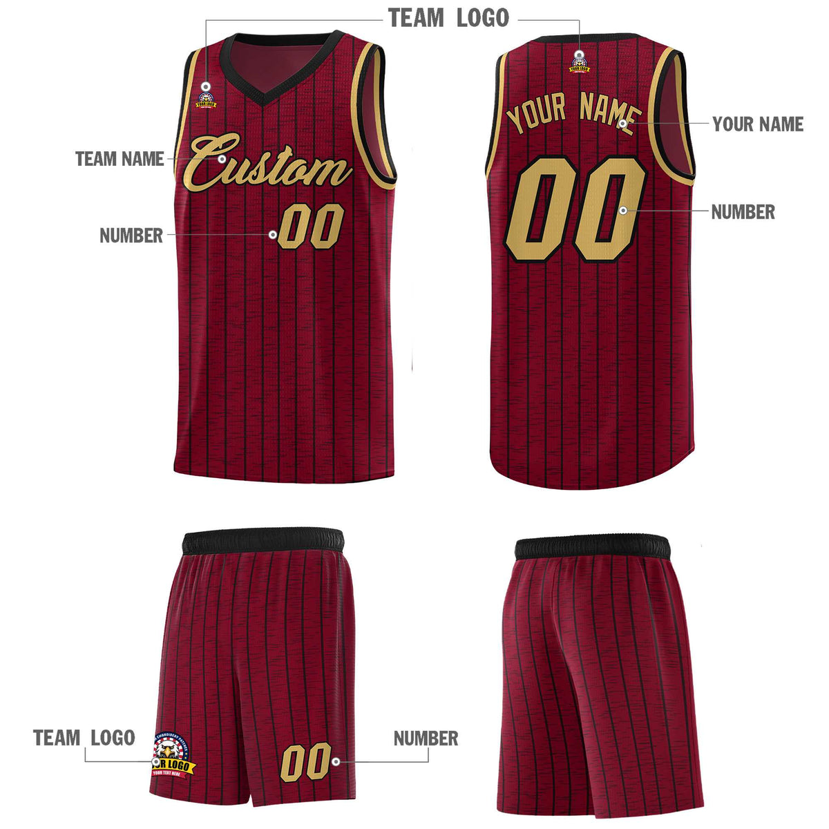Custom Crimson Custom Gray Pinstripe Retro Sets Uniform Basketball Jersey