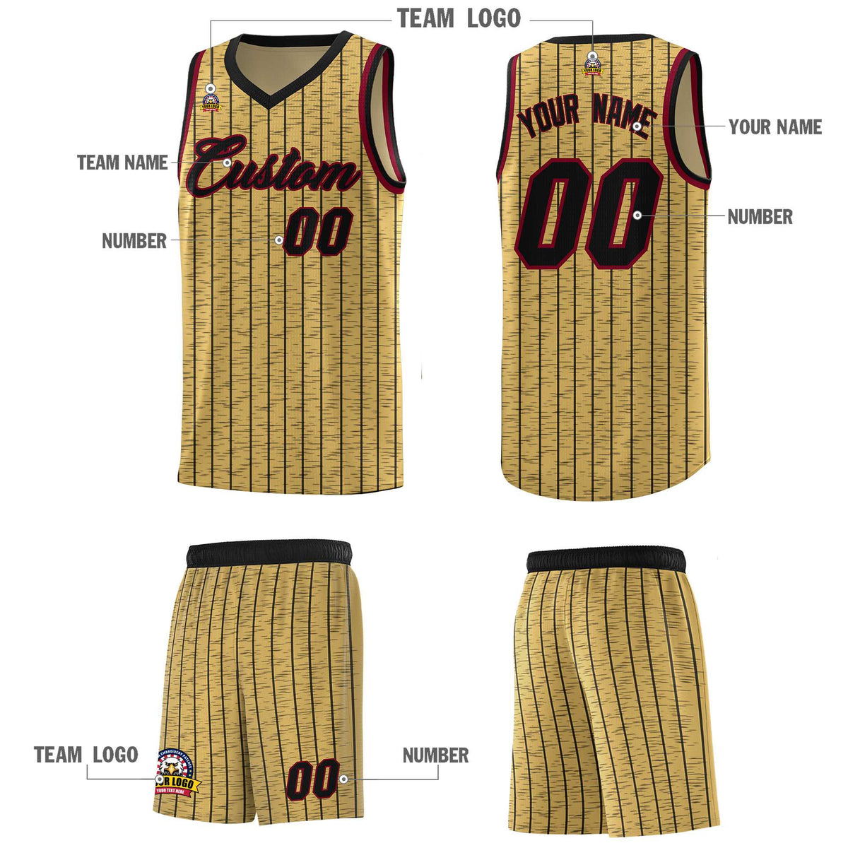 Custom Old Gold Custom Gray Pinstripe Retro Sets Uniform Basketball Jersey