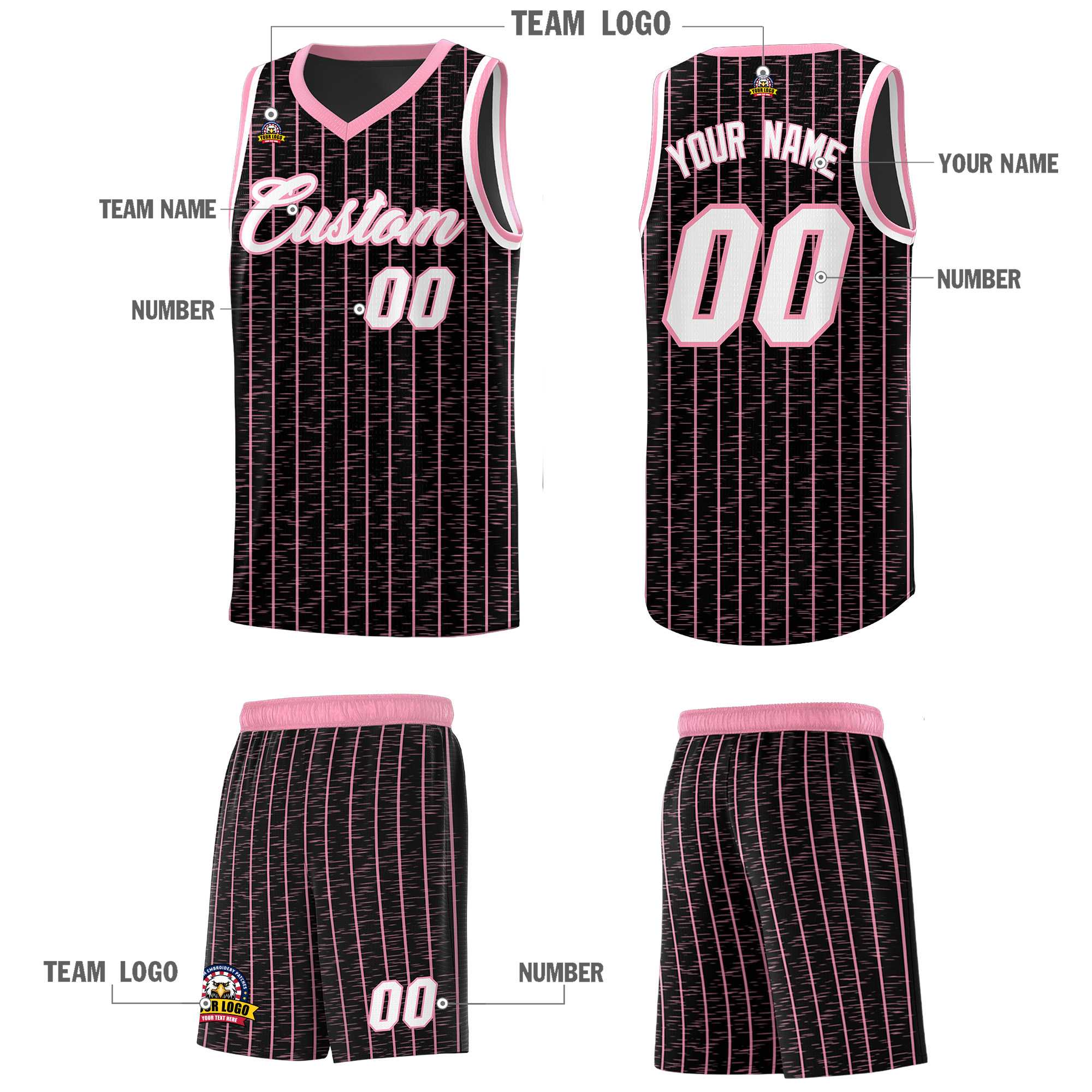 Custom Black Custom Gray Pinstripe Retro Sets Uniform Basketball Jersey