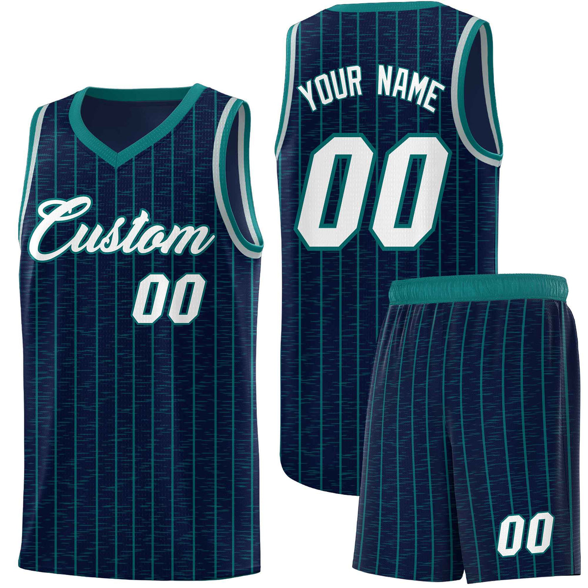 Custom Navy Custom Gray Pinstripe Retro Sets Uniform Basketball Jersey