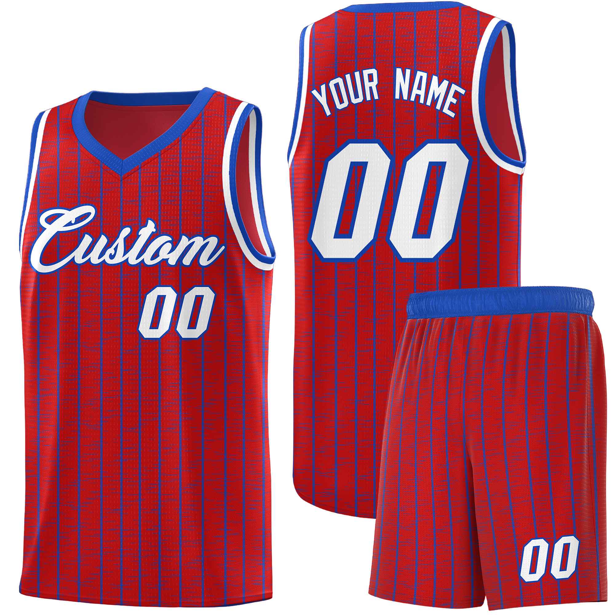 Custom Red Custom Gray Pinstripe Retro Sets Uniform Basketball Jersey