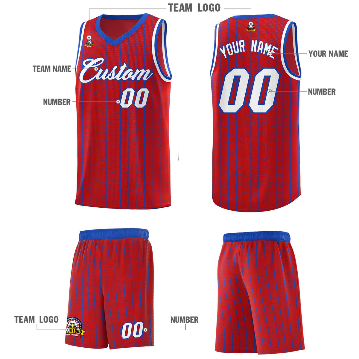 Custom Red Custom Gray Pinstripe Retro Sets Uniform Basketball Jersey