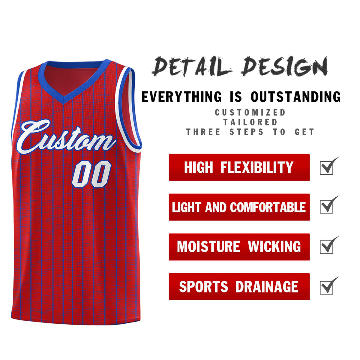 Custom Red Custom Gray Pinstripe Retro Sets Uniform Basketball Jersey