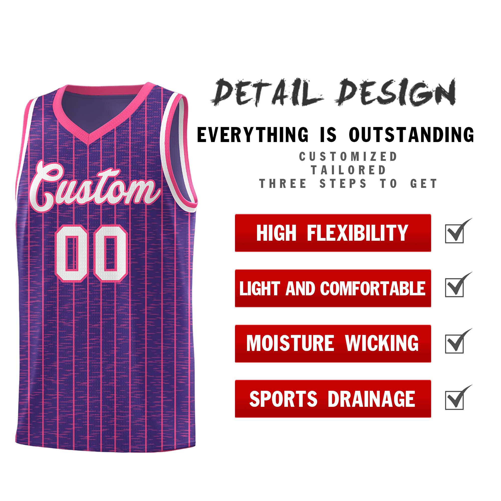 Custom Purple Custom Gray Pinstripe Retro Sets Uniform Basketball Jersey