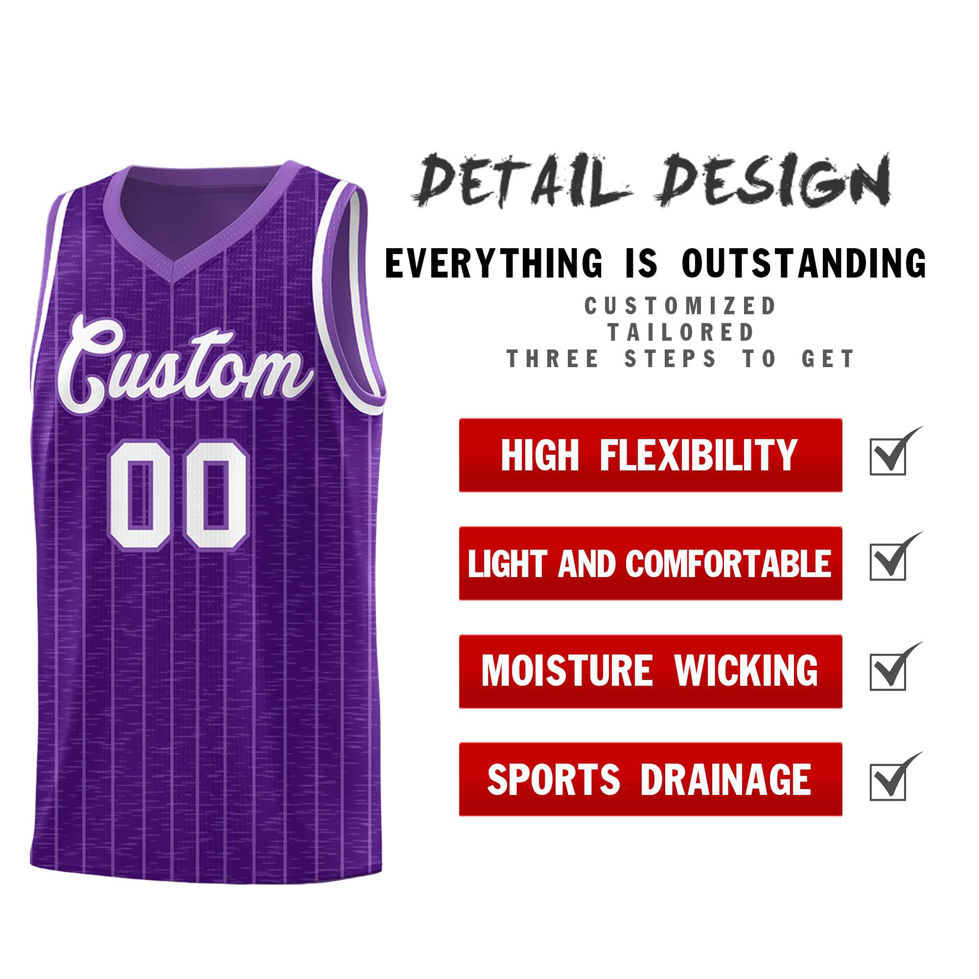 Custom Purple Custom Gray Pinstripe Retro Sets Uniform Basketball Jersey