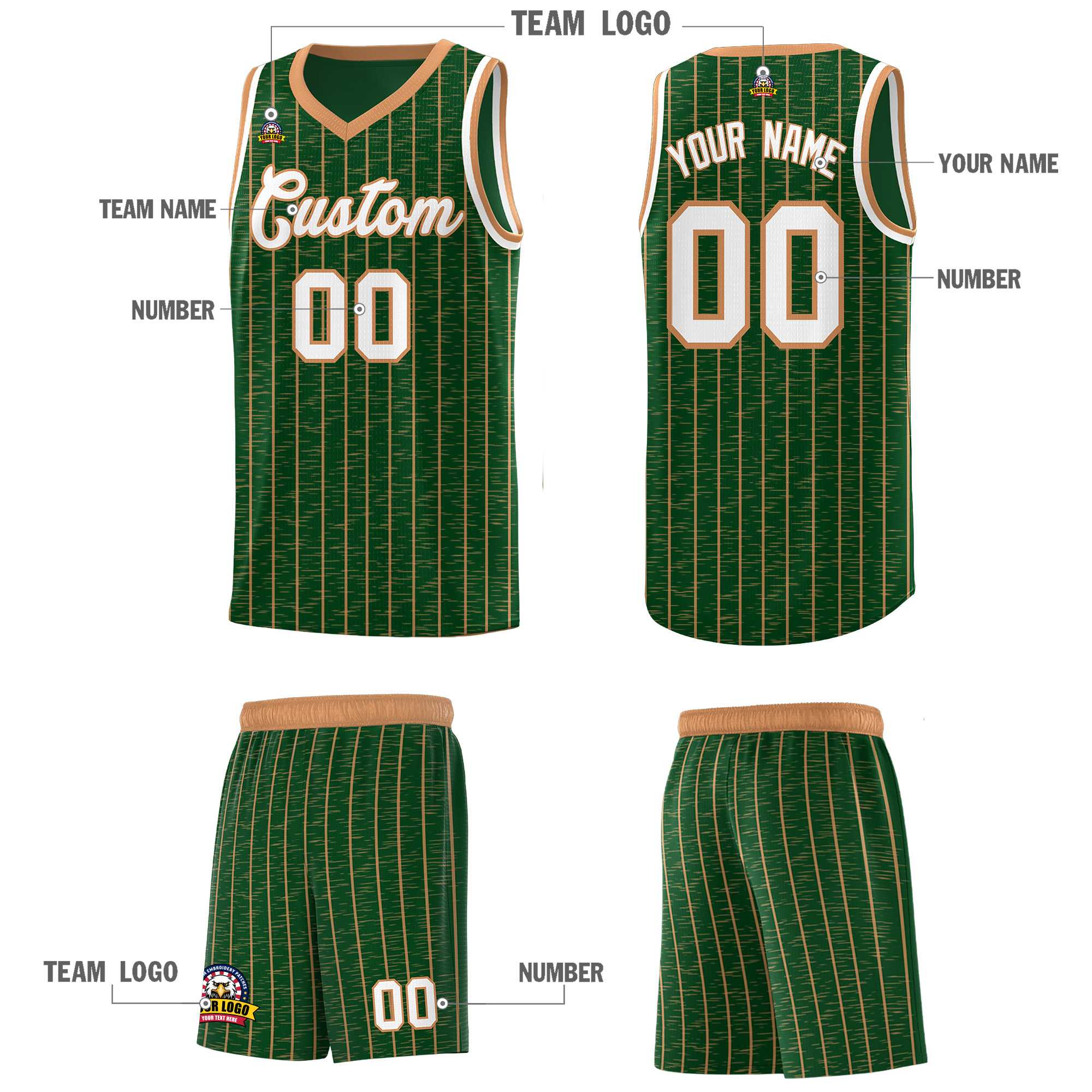 Custom Green Custom Gray Pinstripe Retro Sets Uniform Basketball Jersey