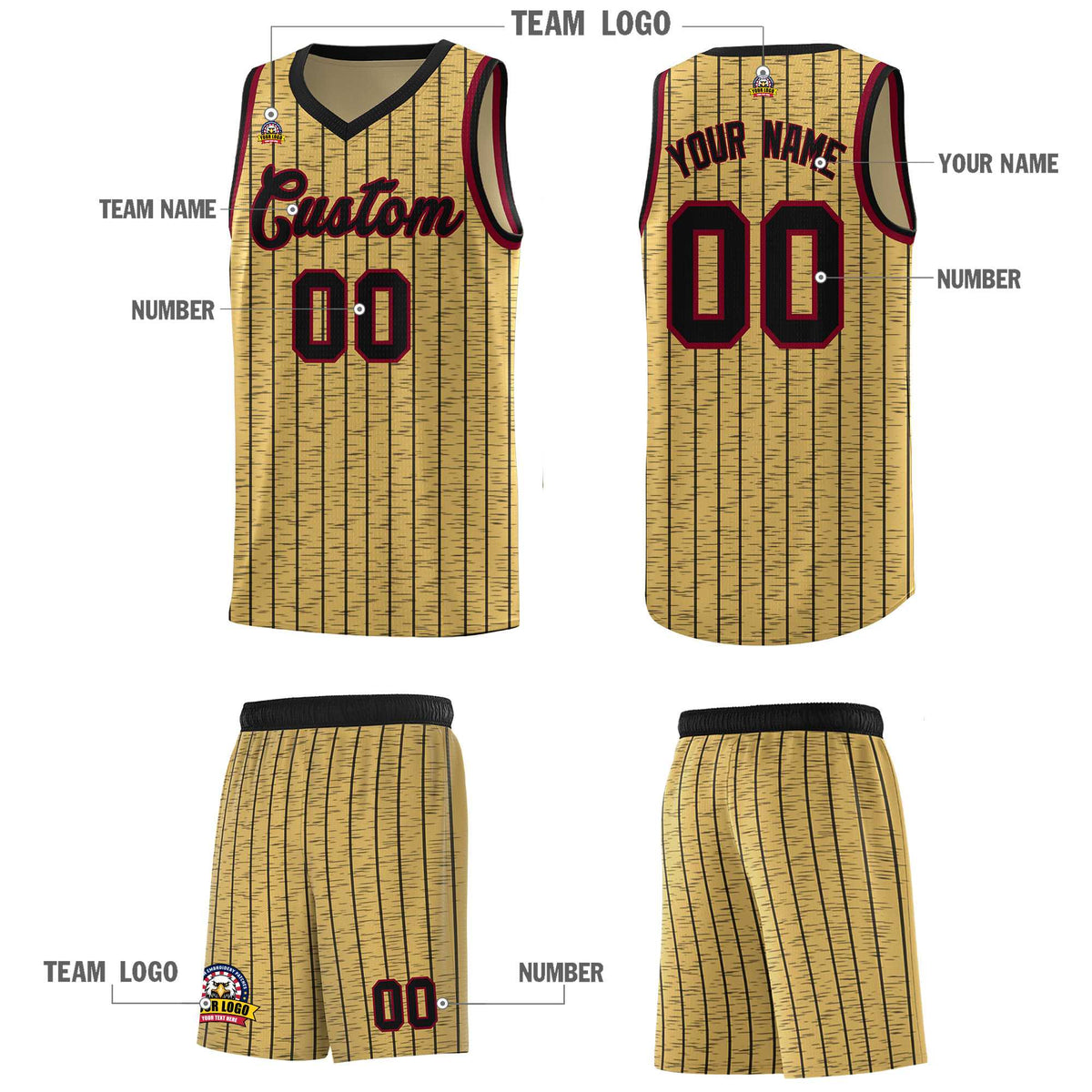 Custom Old Gold Custom Gray Pinstripe Retro Sets Uniform Basketball Jersey