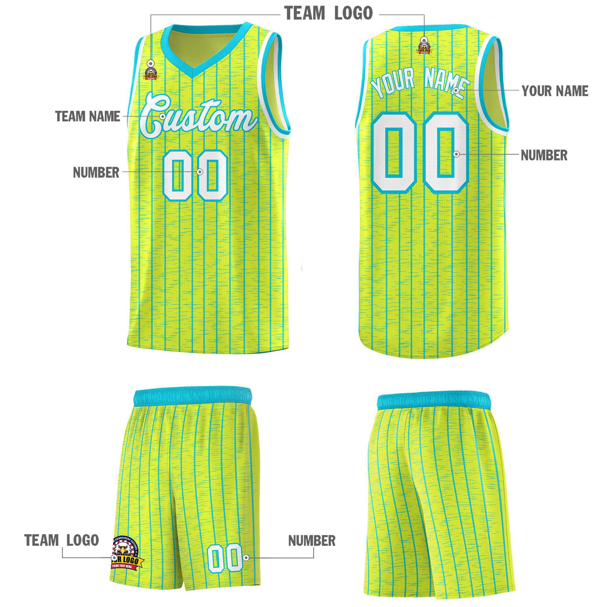 Custom Fluorescent Green Custom Gray Pinstripe Retro Sets Uniform Basketball Jersey