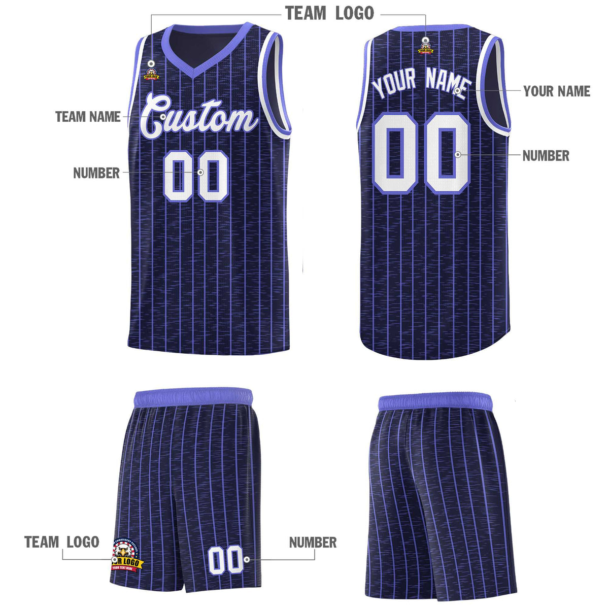 Custom Navy Custom Gray Pinstripe Retro Sets Uniform Basketball Jersey
