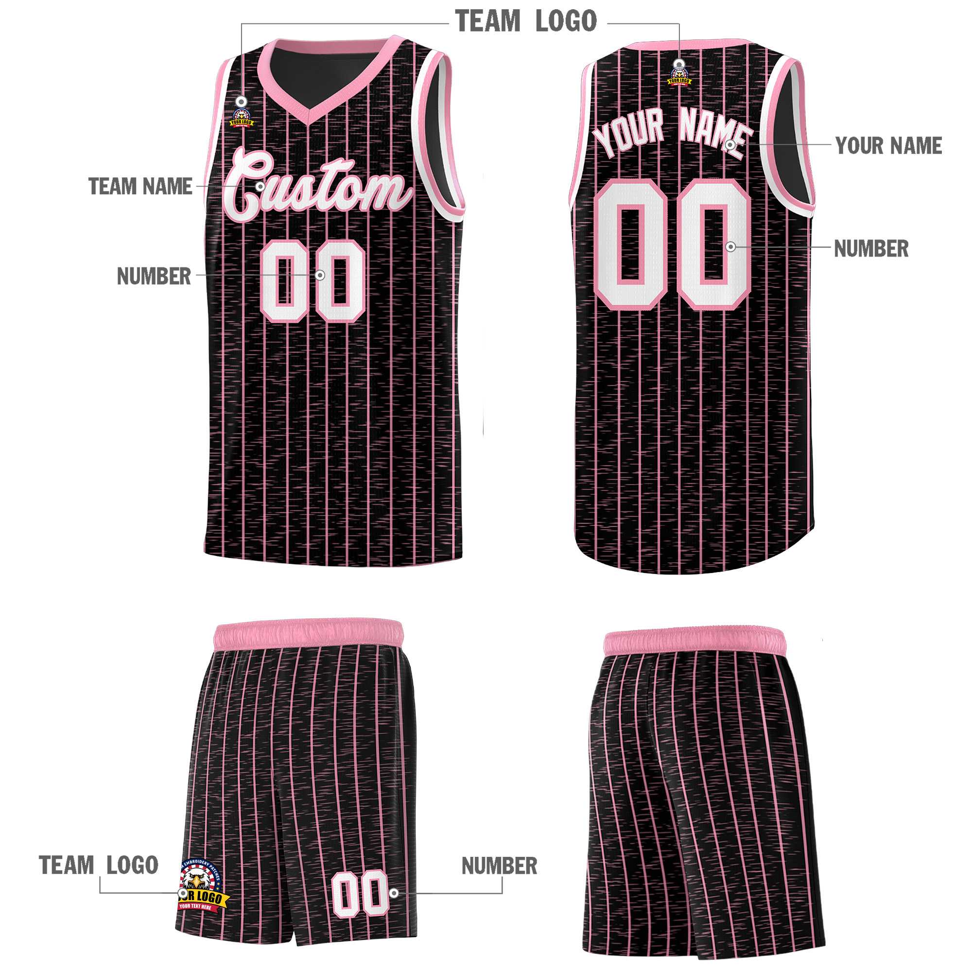 Custom Black Custom Gray Pinstripe Retro Sets Uniform Basketball Jersey