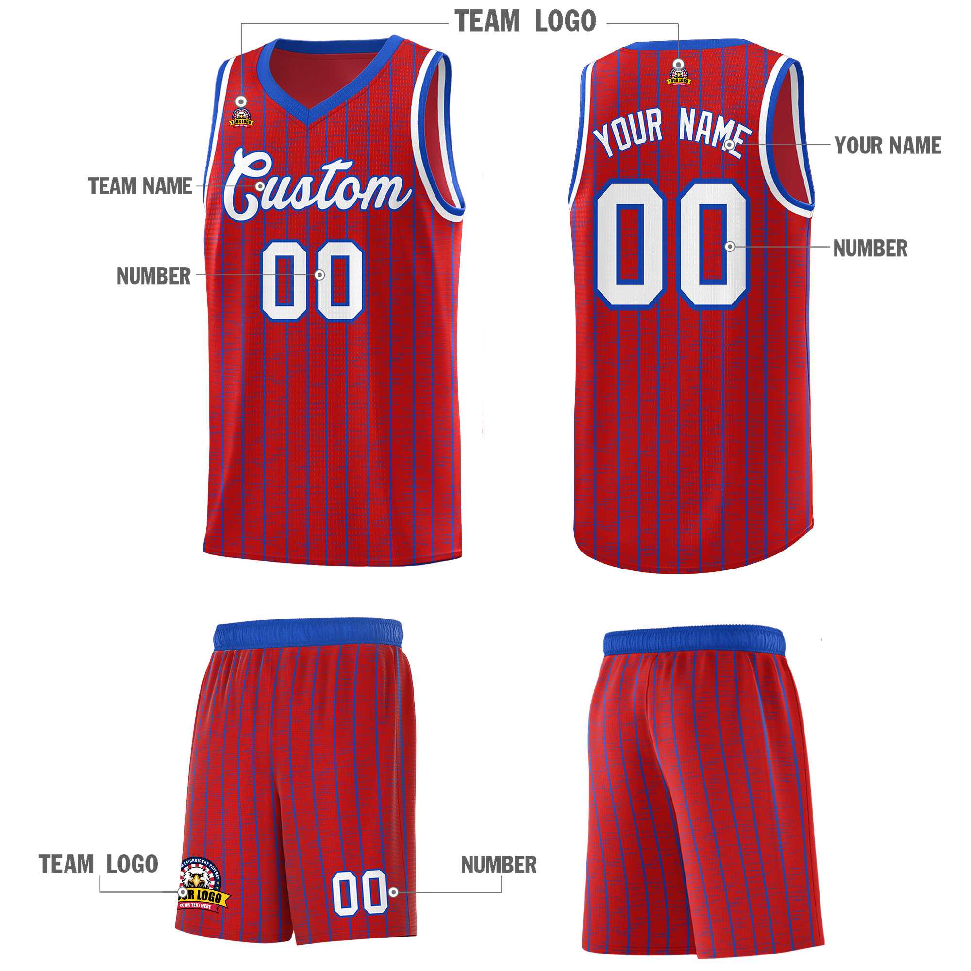 Custom Red Custom Gray Pinstripe Retro Sets Uniform Basketball Jersey