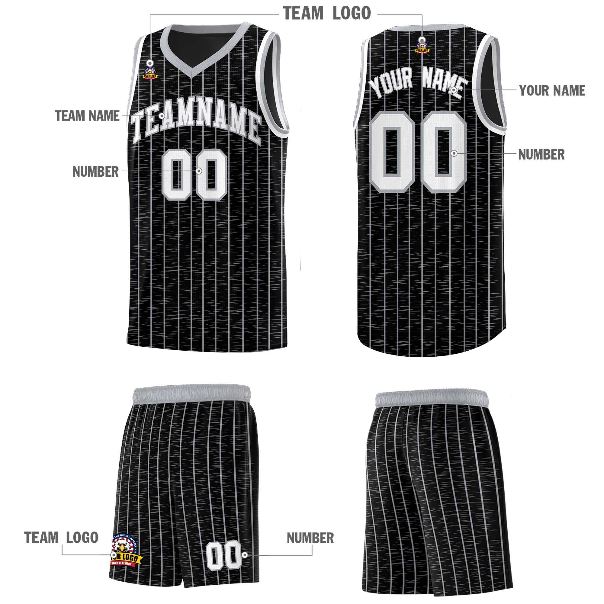 Custom Black Custom Gray Pinstripe Retro Sets Uniform Basketball Jersey