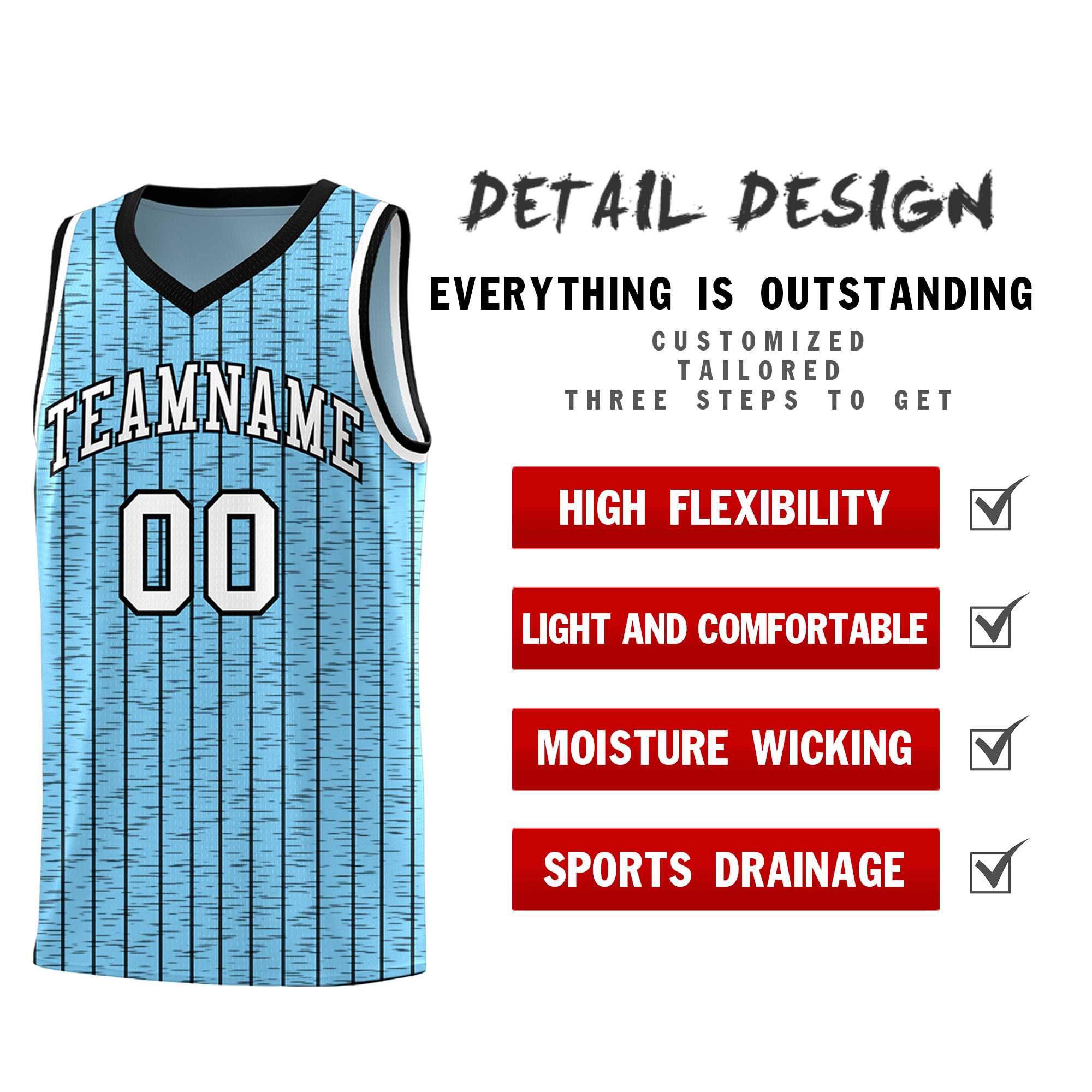 Custom Light Blue Custom Gray Pinstripe Retro Sets Uniform Basketball Jersey