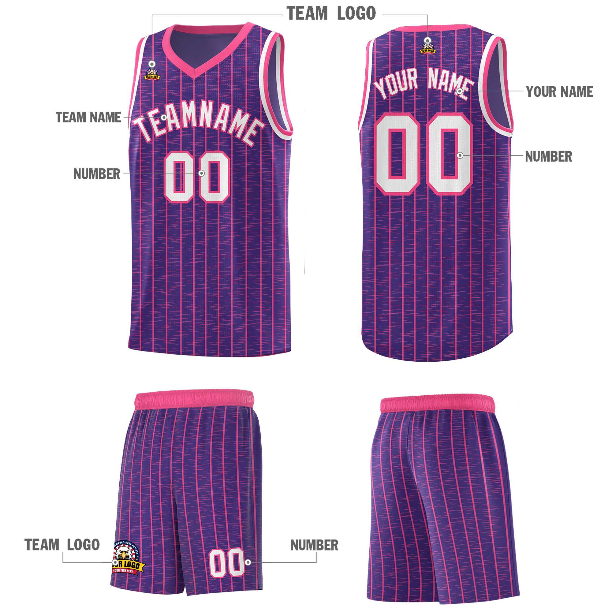 Custom Purple Custom Gray Pinstripe Retro Sets Uniform Basketball Jersey