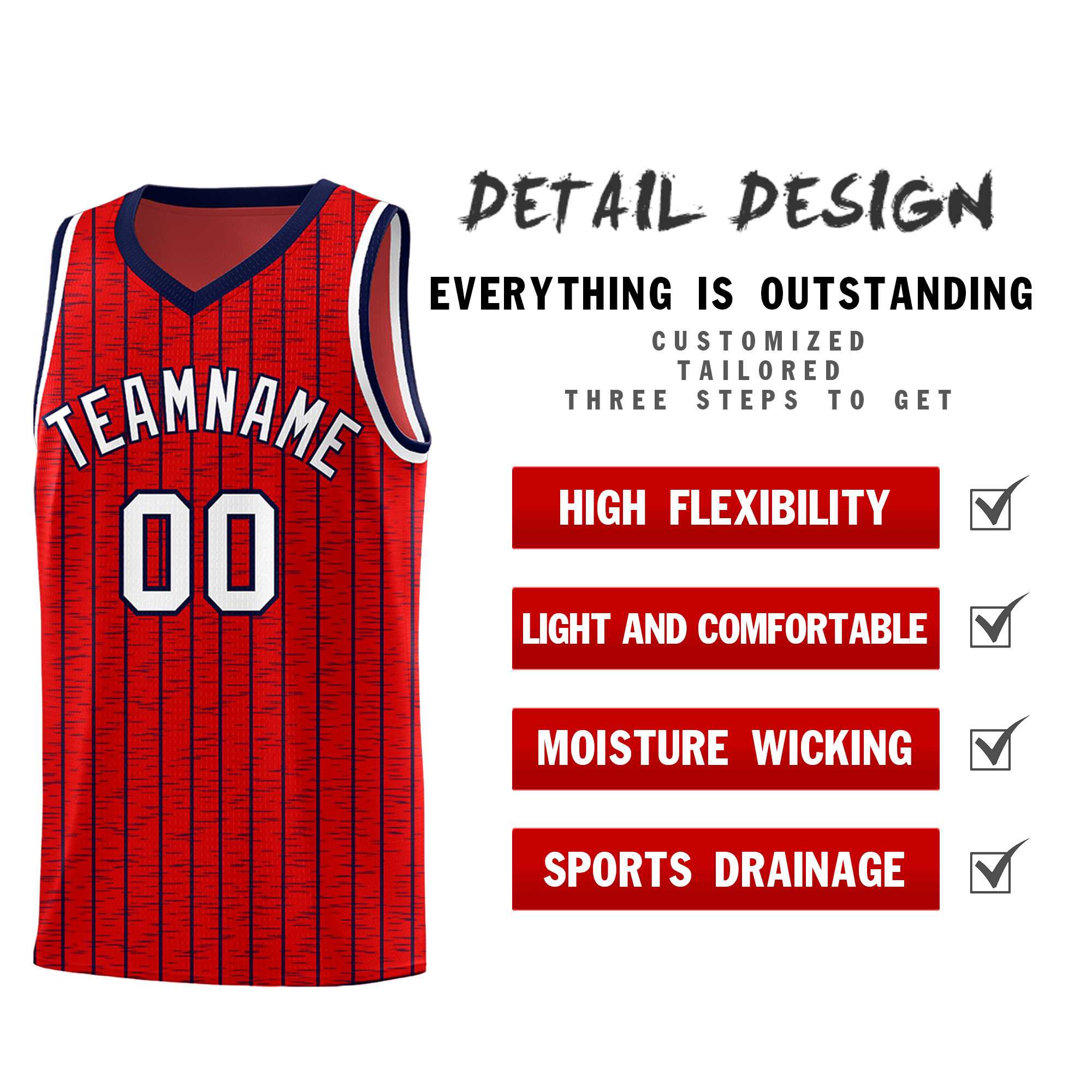 Custom Red Custom Gray Pinstripe Retro Sets Uniform Basketball Jersey