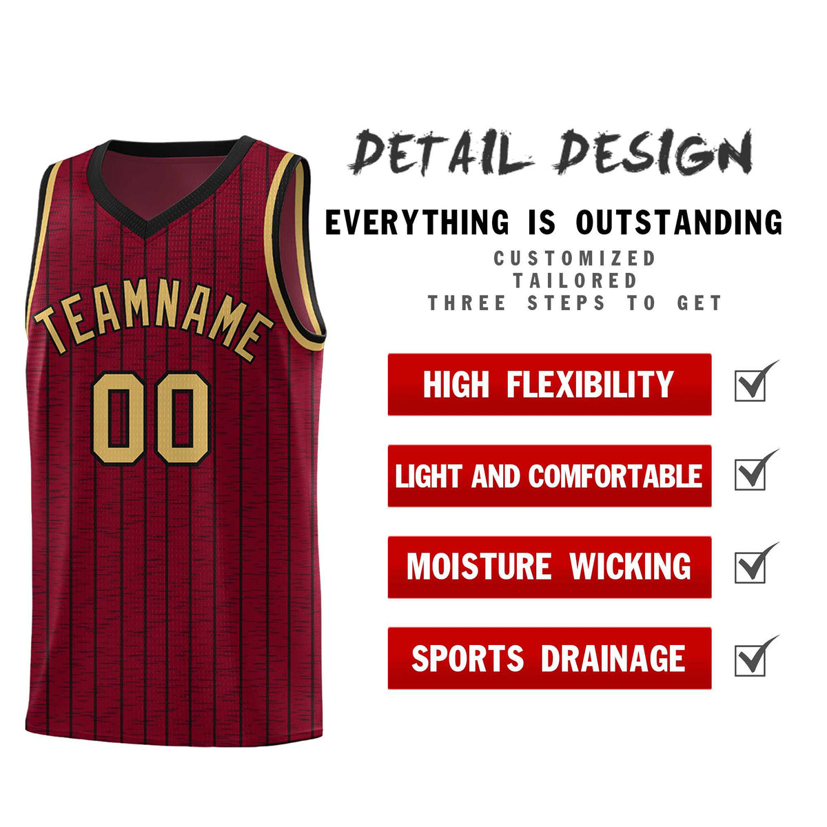Custom Crimson Custom Gray Pinstripe Retro Sets Uniform Basketball Jersey