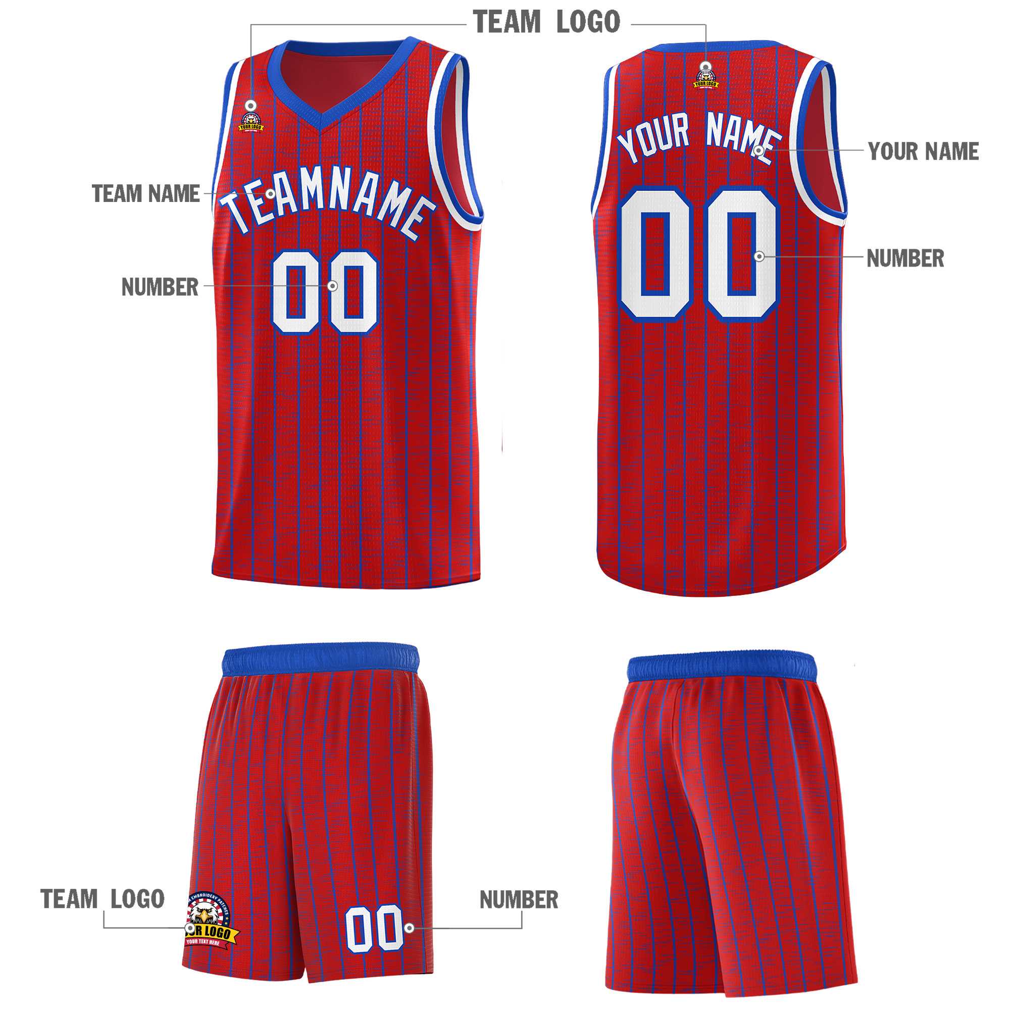 Custom Red Custom Gray Pinstripe Retro Sets Uniform Basketball Jersey