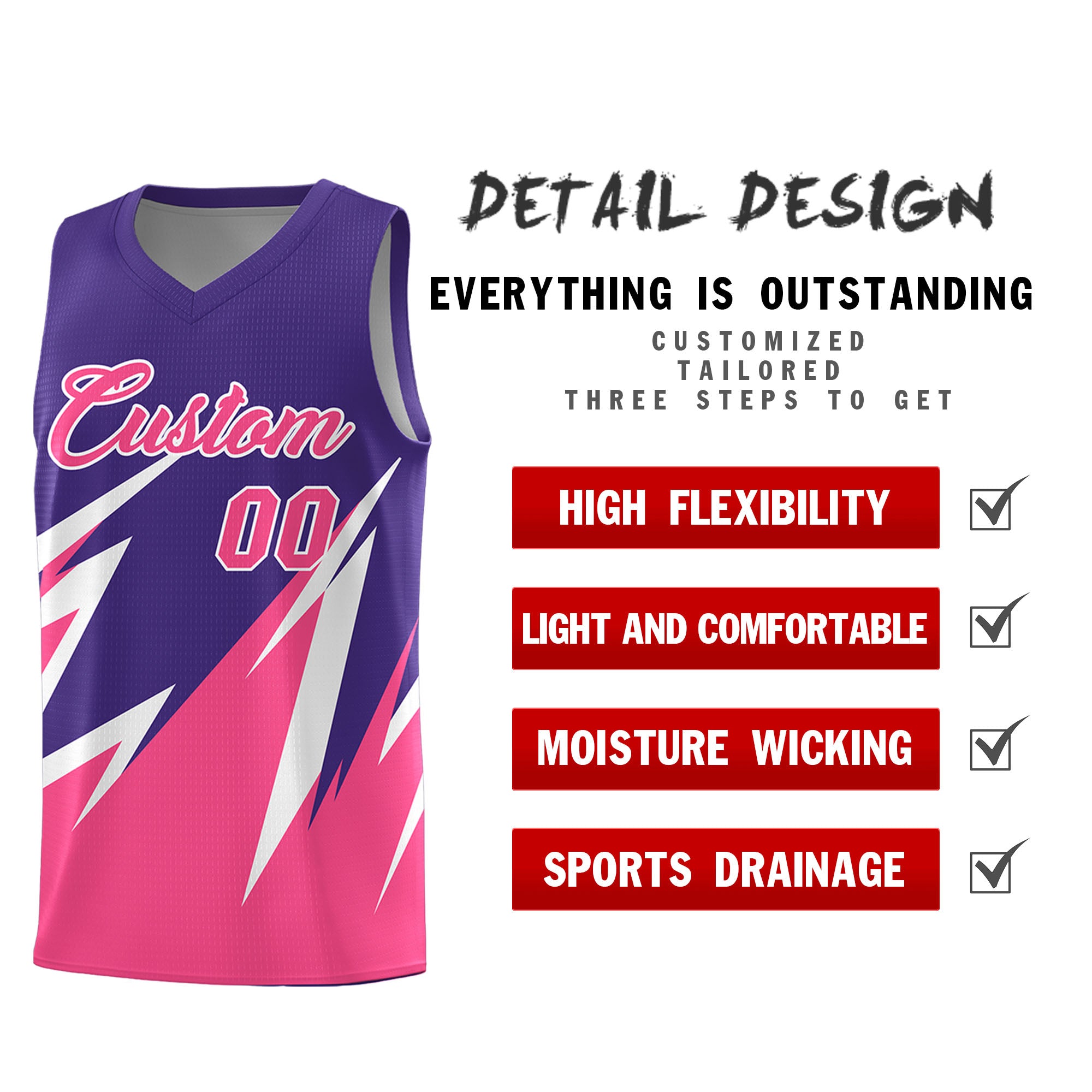Custom Purple Abstract Mountain Pattern Sports Uniform Basketball Jersey
