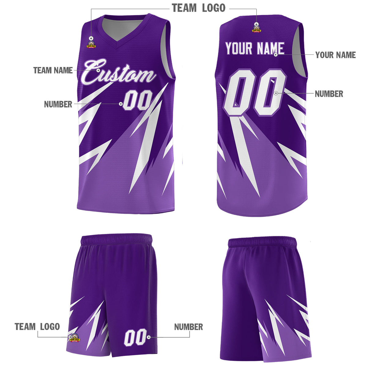 Custom Purple Abstract Mountain Pattern Sports Uniform Basketball Jersey